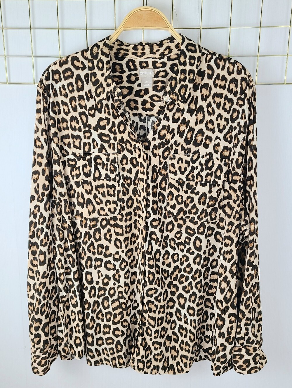 Chico's Leopard Print Lightweight Button-Down Shirt - Picture 2 of 8